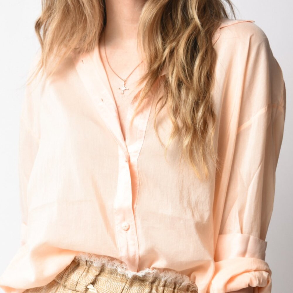 FORTE FORTE Cotton Silk Voile Shirt in Light Peach